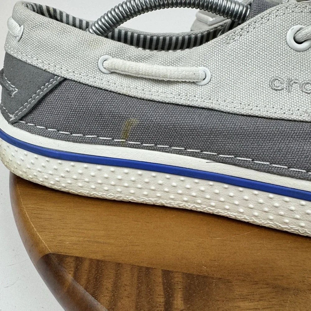 Mens‎ Crocs Hover Gray Canvas Casual Comfort Low Sneakers Boat Shoes Size 12 D